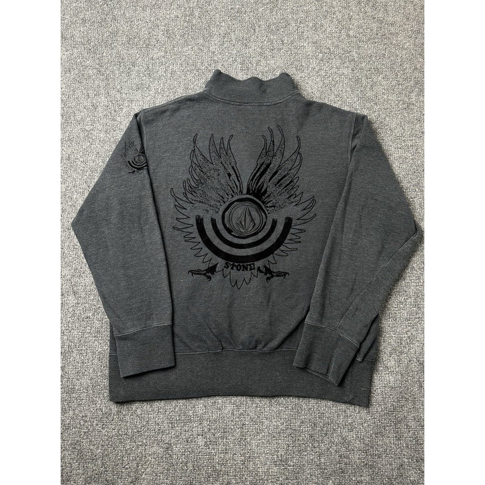 Mens Volcom Stone Zip‎ Hoodie Gray Graphic Fleece Full Zip, Size XL